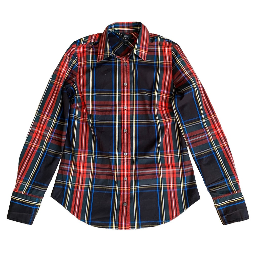 J.Crew Slim Fit Shirt Size 2 Stewart Tartan Plaid Button Up Holiday Christmas